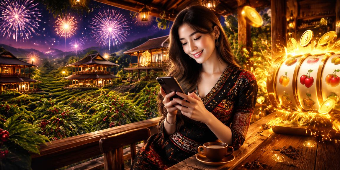 Người chơi tại Buôn Ma Thuột thư giãn với slot game bên tách cà phê buổi tối